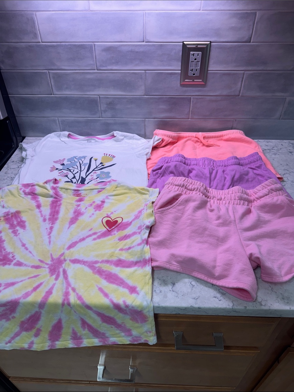 Kids Short-Sleeve Tie-Dye Tee and Pink Shorts Set